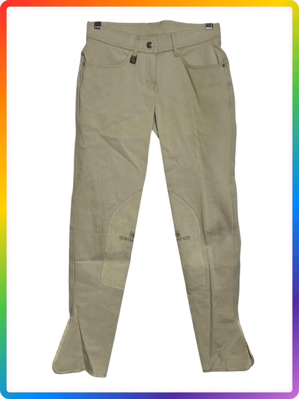 ROMFH Sarafina Riding Breeches SIZE 26R Tan Knee Patch Equestrian Stretch